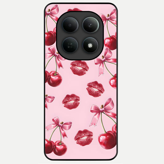  Cherry With Lips Glass Case For Poco M8 back cover – full design glossy printed glass finish