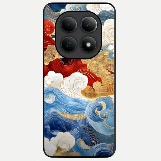  Colored Waves Glass Case For Poco M8 back cover – full design glossy printed glass finish