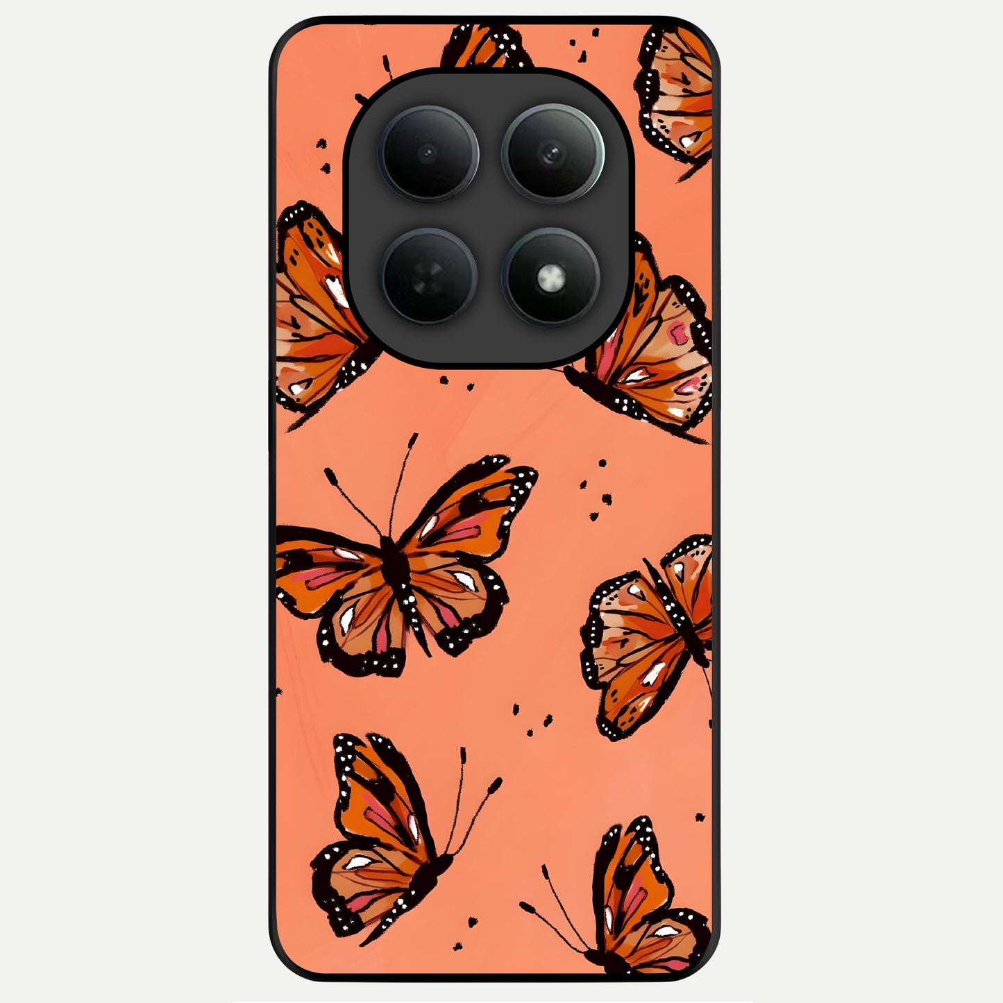  Coral Wing Butterfly Glass Case For Poco M8 back cover – full design glossy printed glass finish