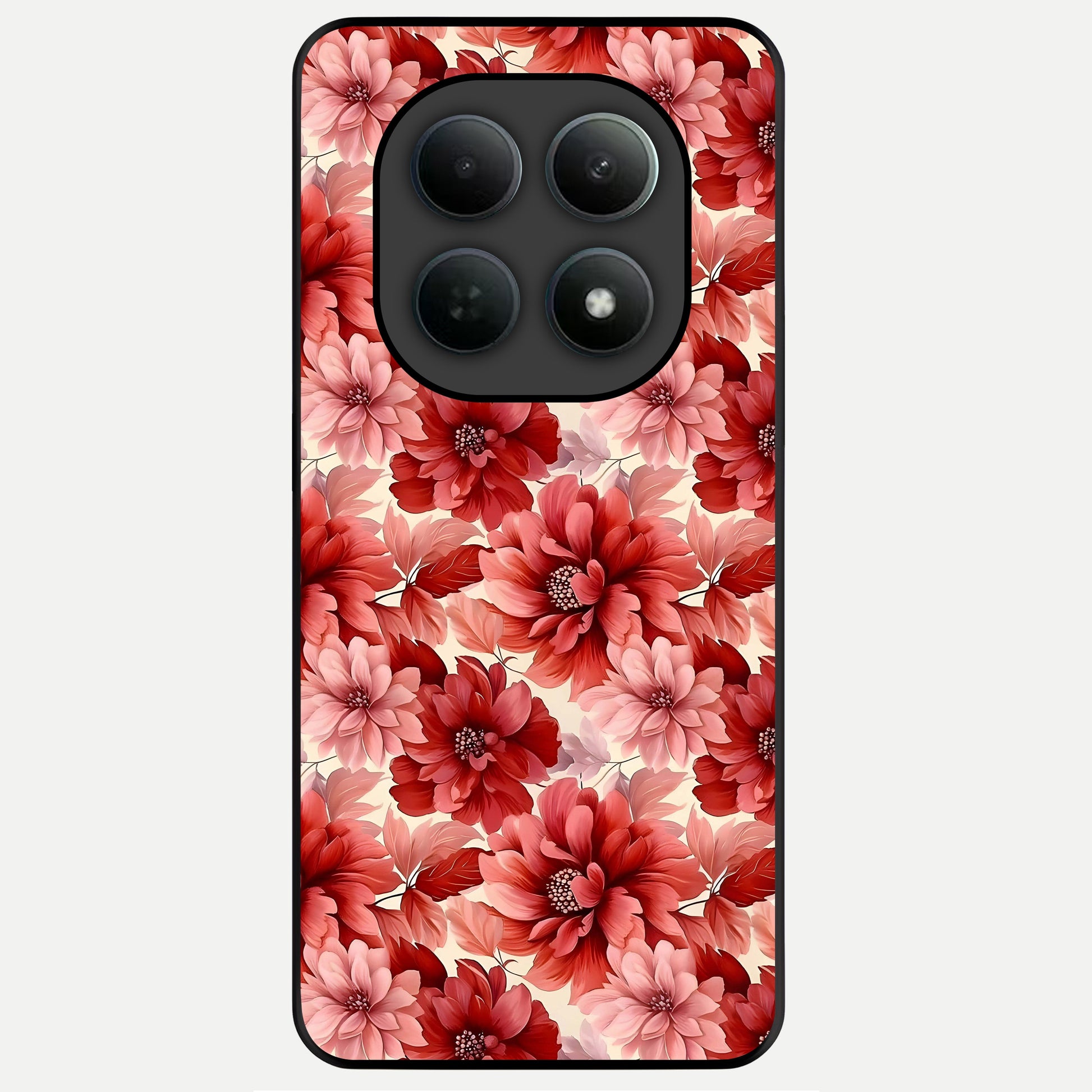  Crimson Love Petals Glass Case For Poco M8 back cover – full design glossy printed glass finish
