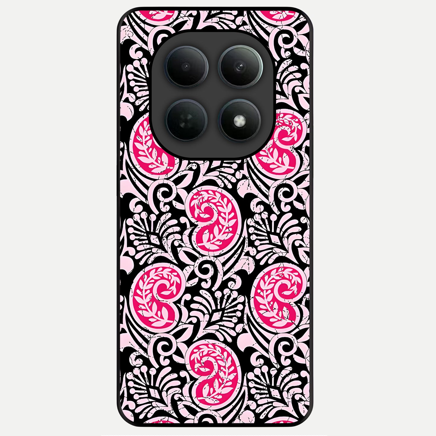  Crimson Paisley Charm Glass Case For Poco M8 back cover – full design glossy printed glass finish