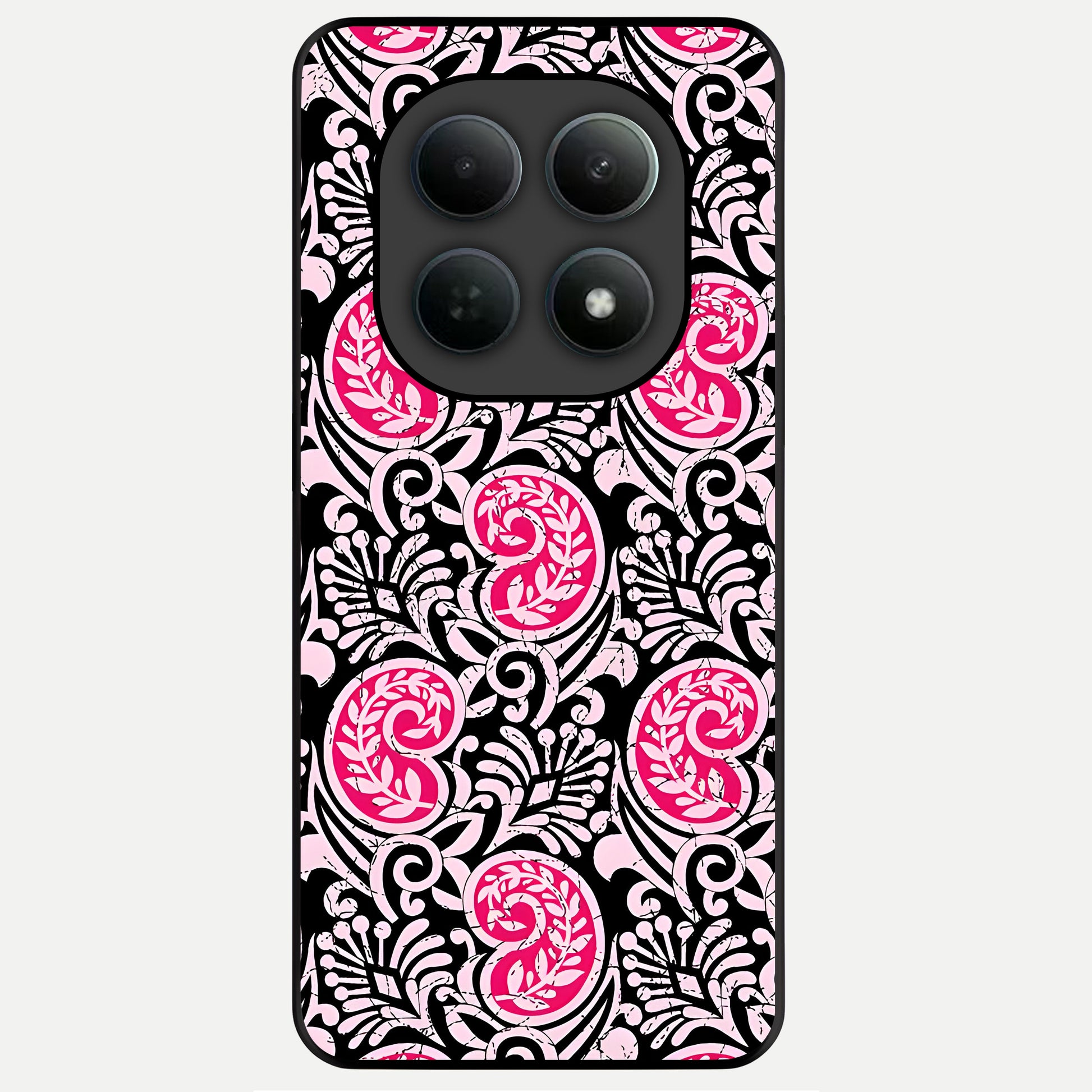  Crimson Paisley Charm Glass Case For Poco M8 back cover – full design glossy printed glass finish