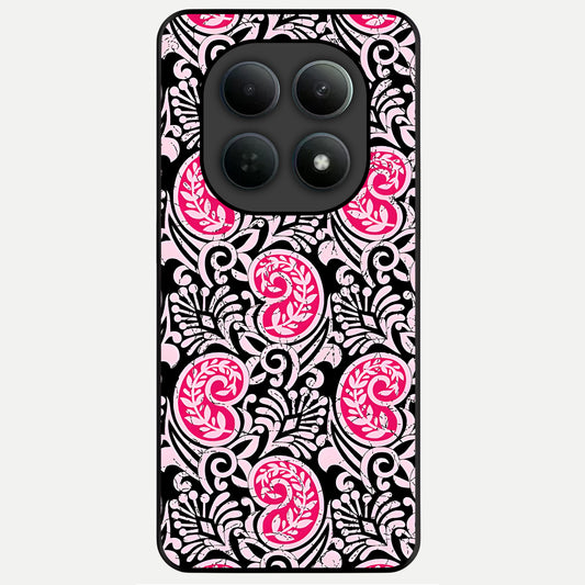  Crimson Paisley Charm Glass Case For Poco M8 back cover – full design glossy printed glass finish