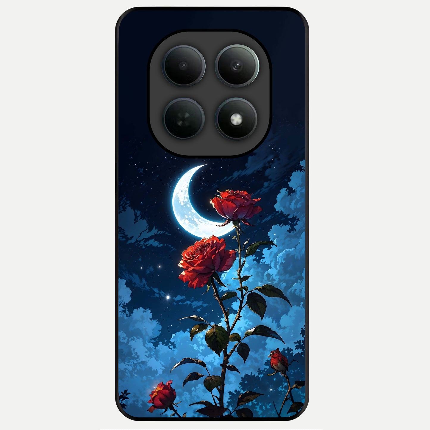  Crimson Rose Moon Glass Case For Poco M8 back cover – full design glossy printed glass finish