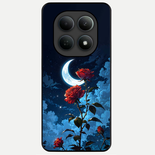  Crimson Rose Moon Glass Case For Poco M8 back cover – full design glossy printed glass finish