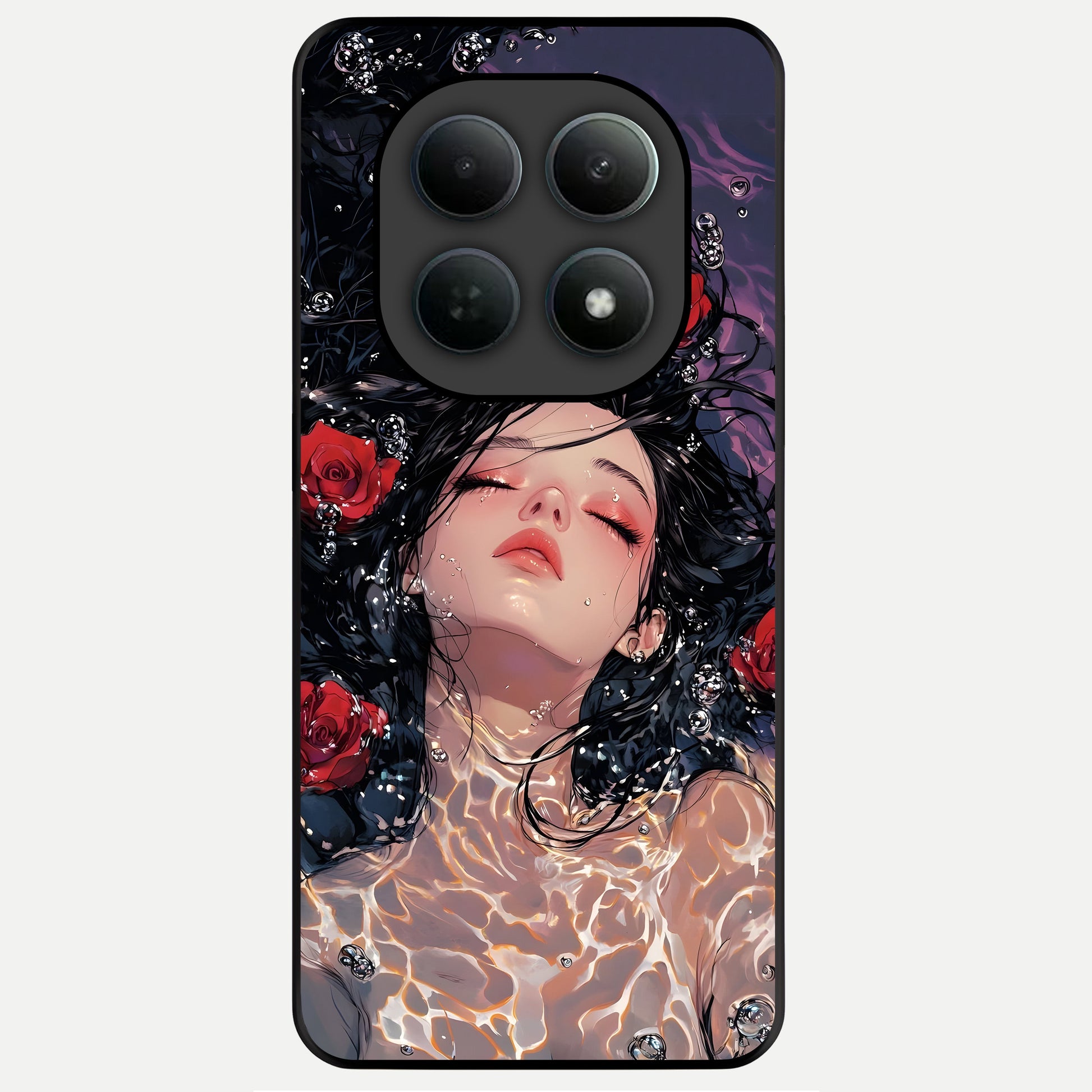  Crimson Rose Serenity Glass Case For Poco M8 back cover – full design glossy printed glass finish