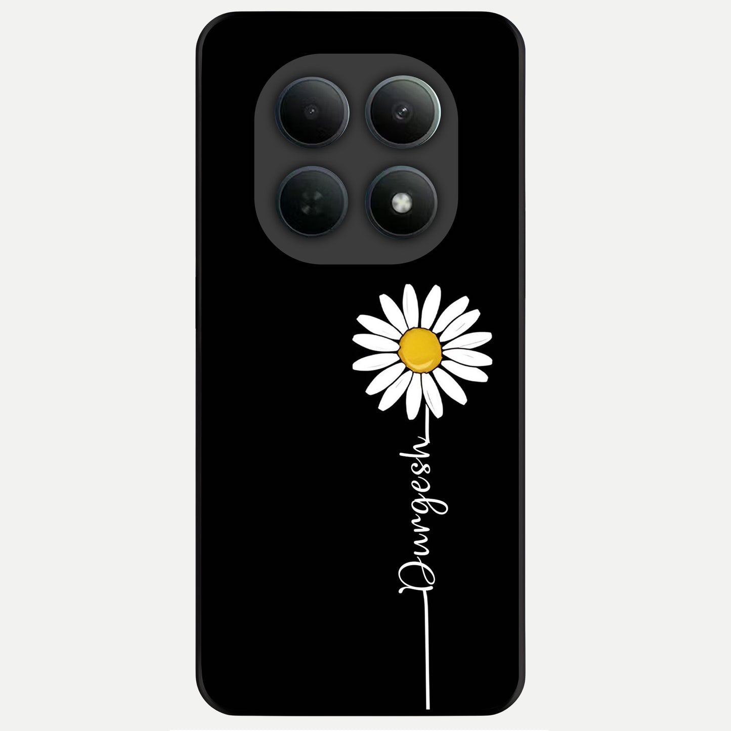  Custom Name White Flower Glass Case For Poco M8 back cover – full design glossy printed glass finish