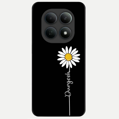 Custom Name White Flower Glass Case For Poco M8 back cover – full design glossy printed glass finish