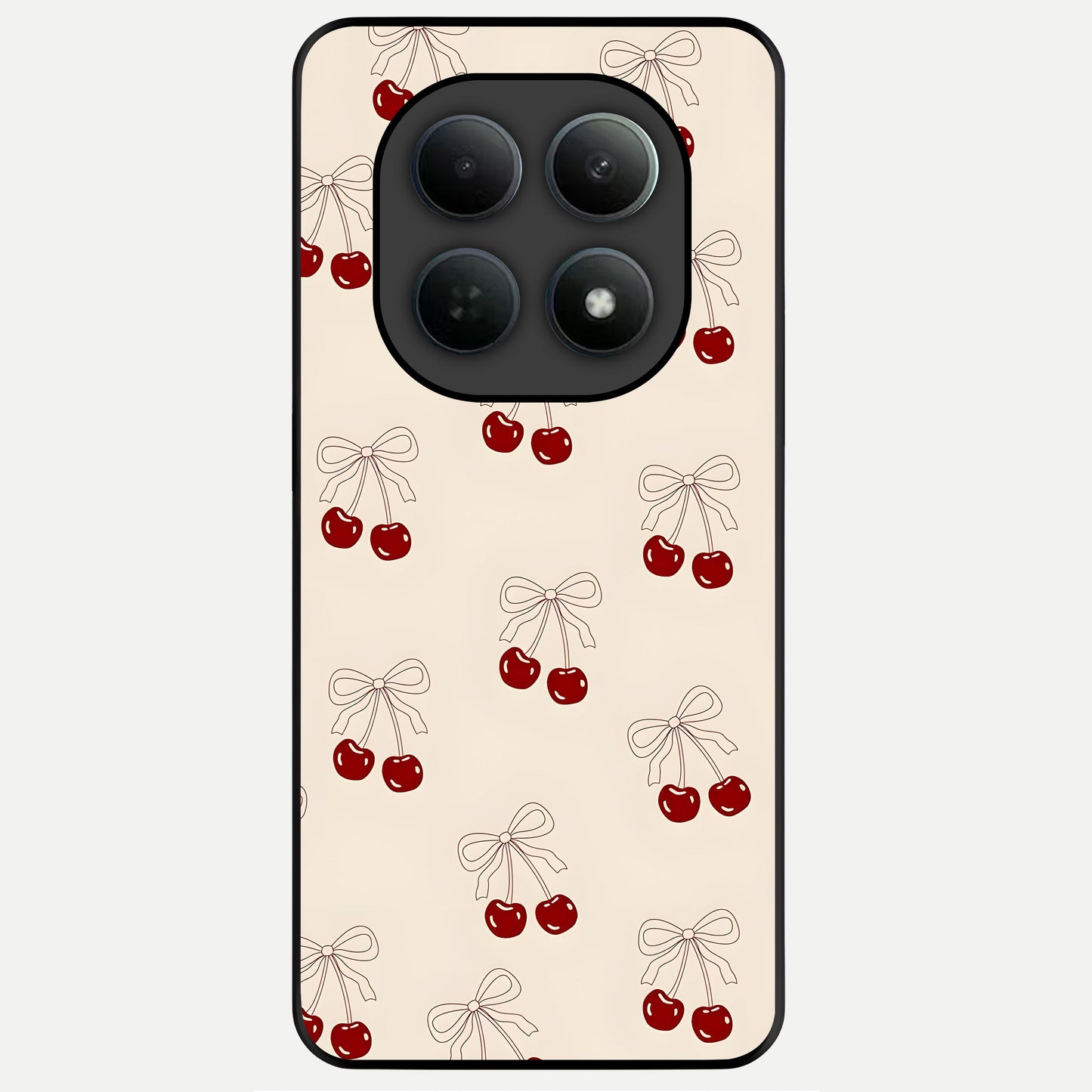  Cute Cherry Pattern Glass Case For Poco M8 back cover – full design glossy printed glass finish