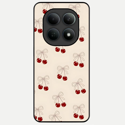 Cute Cherry Pattern Glass Case For Poco M8 back cover – full design glossy printed glass finish