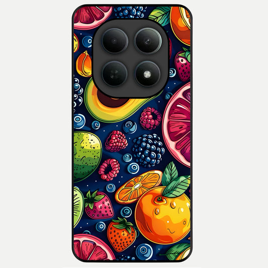  Cute Fruits Art Glass Case For Poco M8 back cover – full design glossy printed glass finish