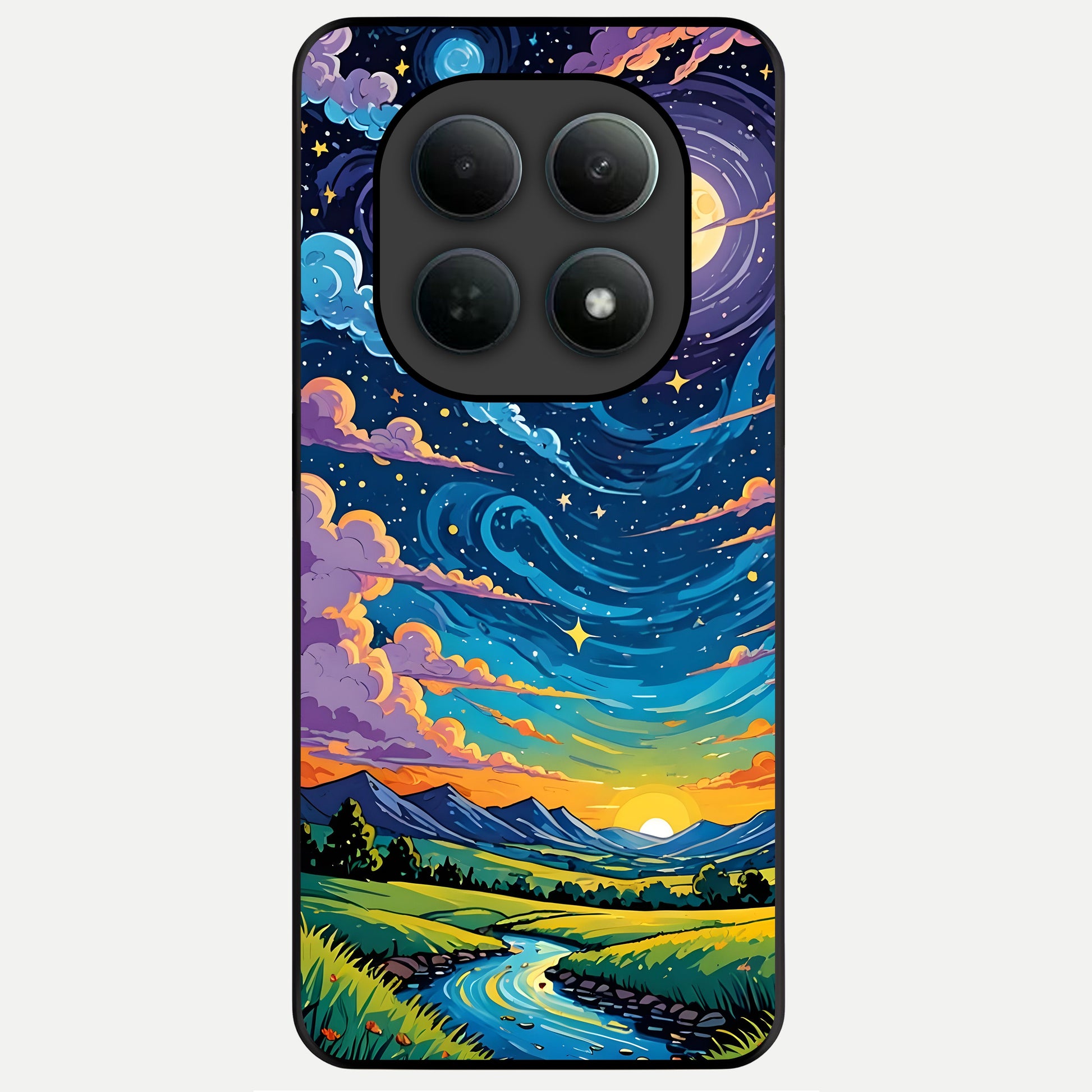  Dreamy Night Landscape Glass Case For Poco M8 back cover – full design glossy printed glass finish
