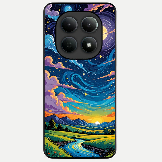  Dreamy Night Landscape Glass Case For Poco M8 back cover – full design glossy printed glass finish