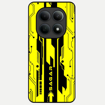  Electric Pulse CYBERPUNK Custom Name Glass Case For Poco M8 back cover – full design glossy printed glass finish