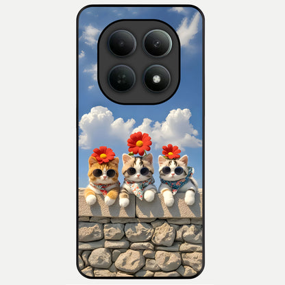  Floral Kitty Squad Glass Case For Poco M8 back cover – full design glossy printed glass finish