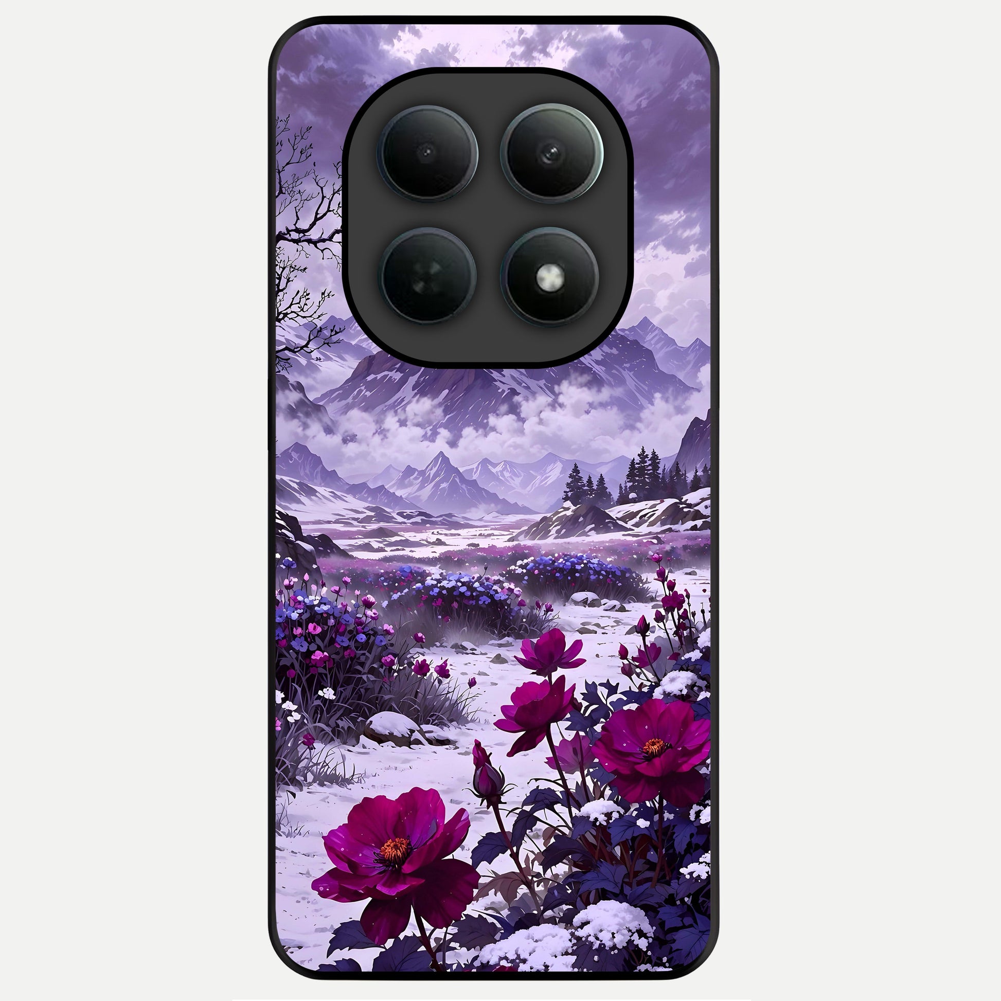  Flower Mountain View Glass Case For Poco M8 back cover – full design glossy printed glass finish