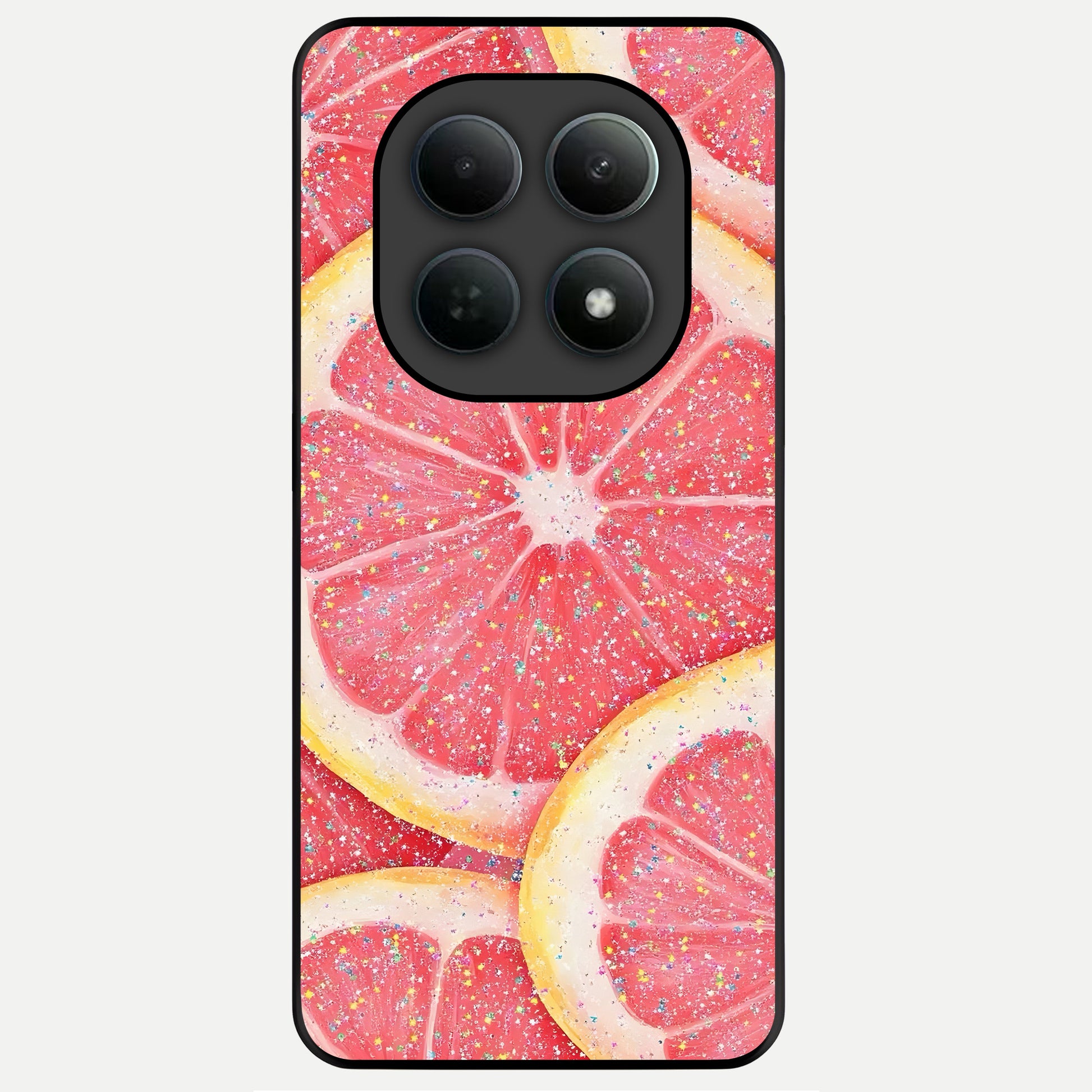  Glitter Grapefruit Glass Case For Poco M8 back cover – full design glossy printed glass finish