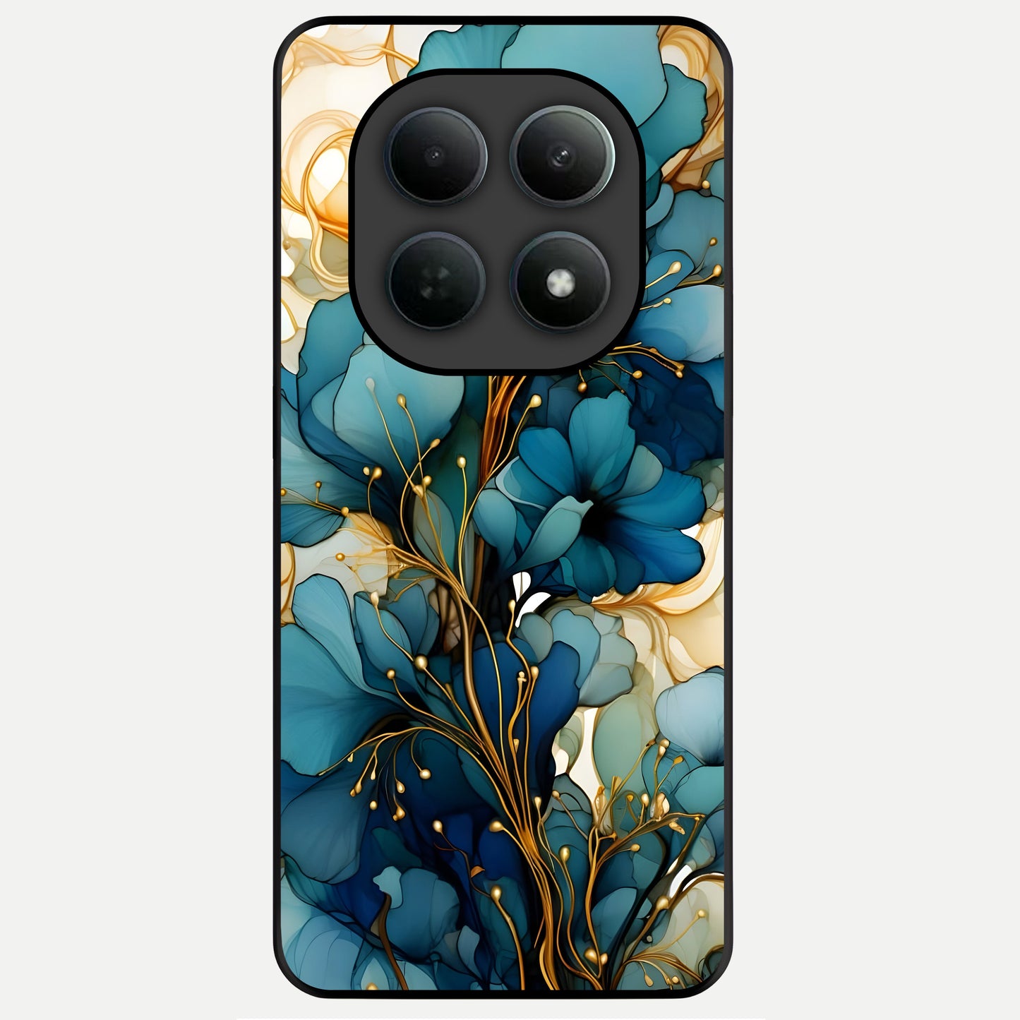  Golden Bloom Symphony Glass Case For Poco M8 back cover – full design glossy printed glass finish
