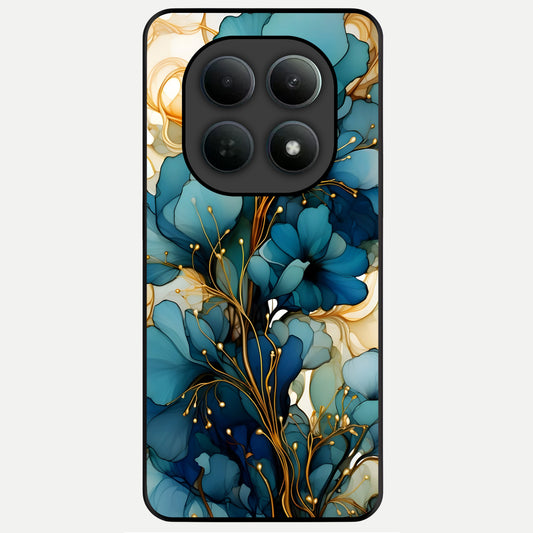  Golden Bloom Symphony Glass Case For Poco M8 back cover – full design glossy printed glass finish