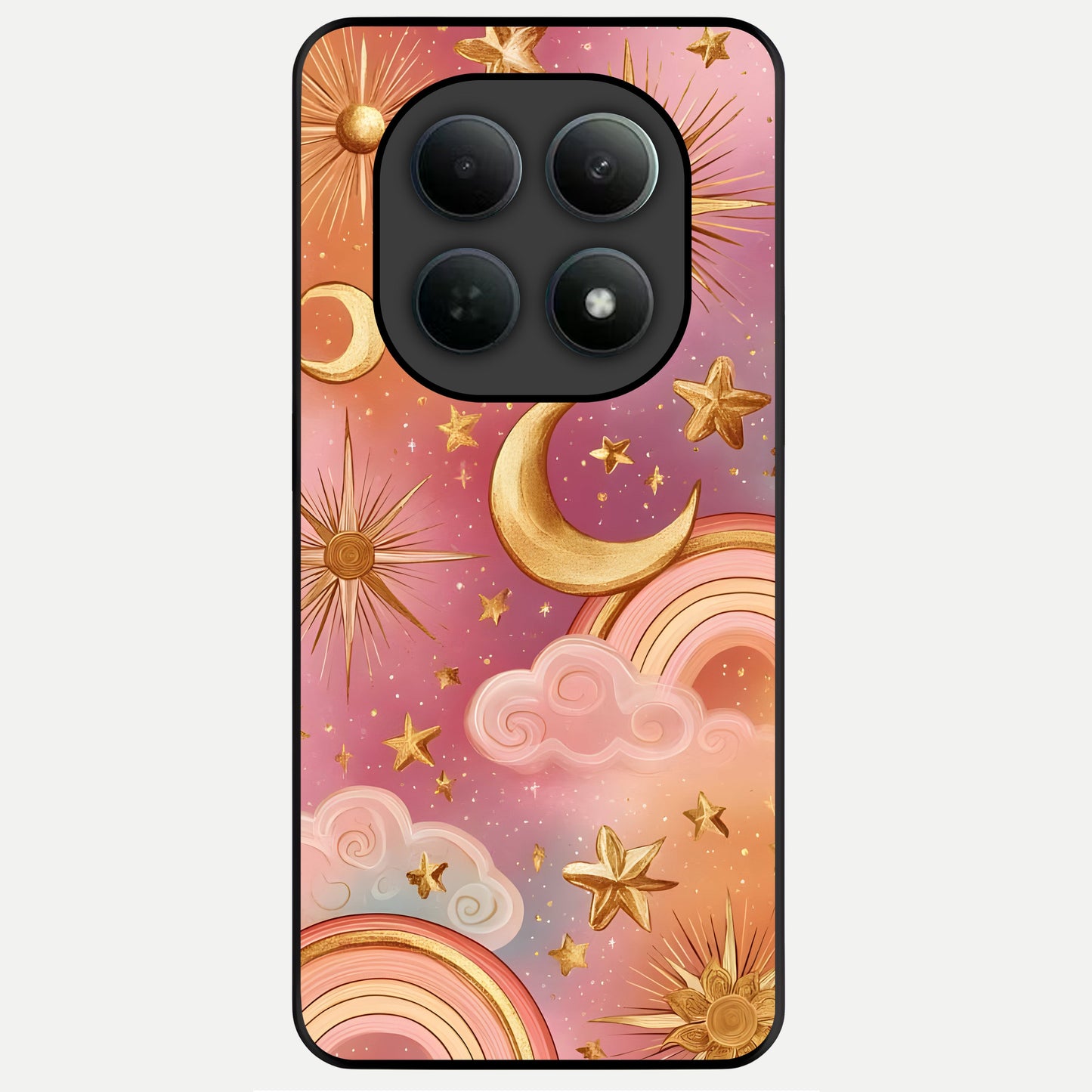  Golden Celestial Dreams Glass Case For Poco M8 back cover – full design glossy printed glass finish