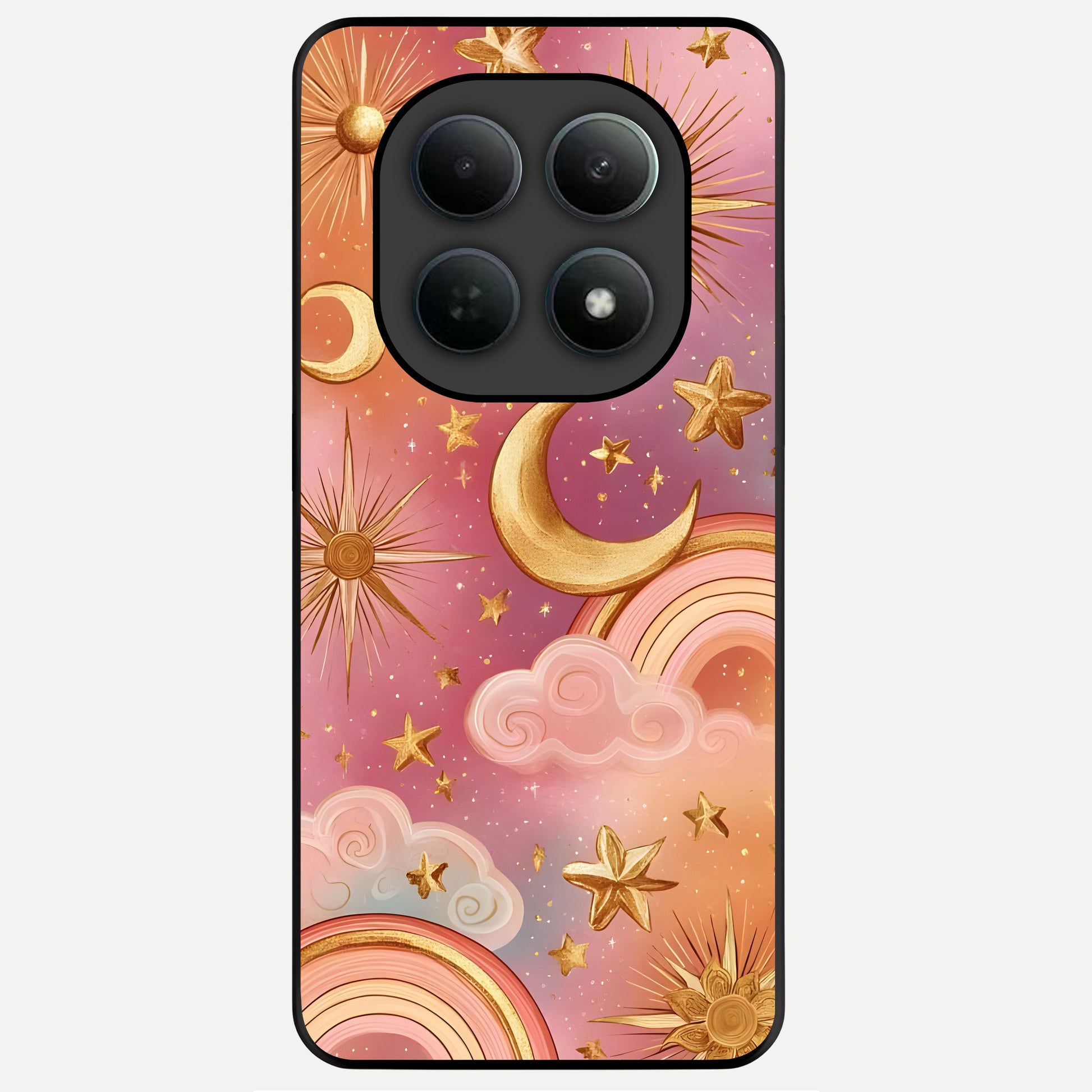  Golden Celestial Dreams Glass Case For Poco M8 back cover – full design glossy printed glass finish