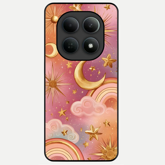  Golden Celestial Dreams Glass Case For Poco M8 back cover – full design glossy printed glass finish