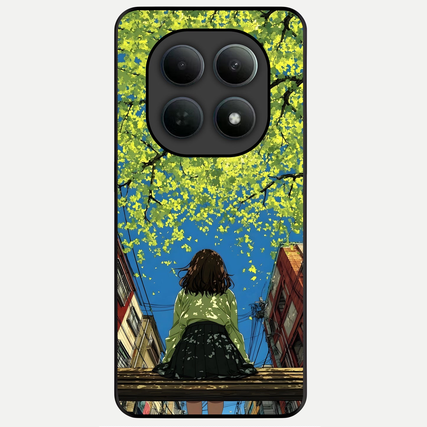  Golden Leaves Glow Glass Case For Poco M8 back cover – full design glossy printed glass finish