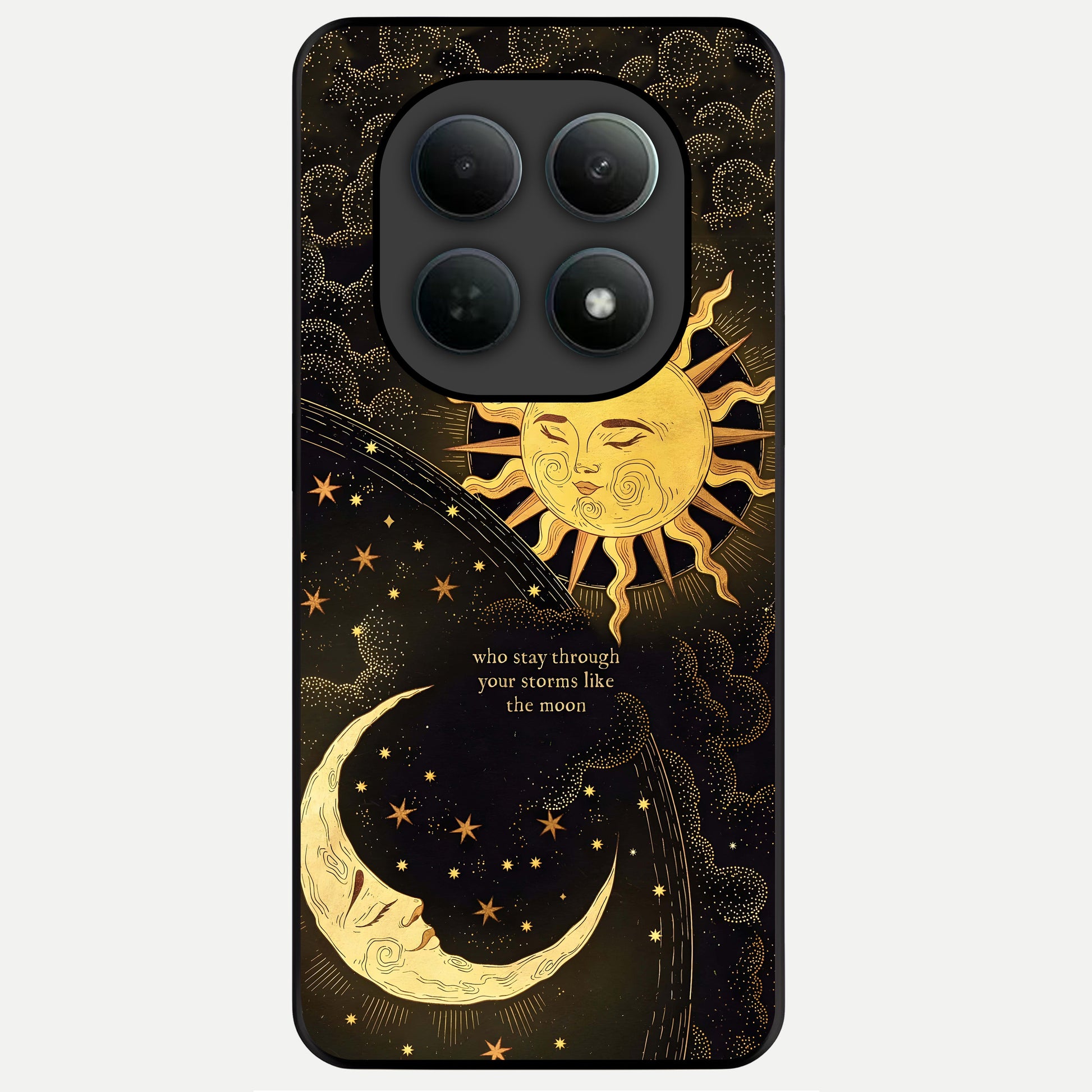  Golden Lunar Love Glass Case For Poco M8 back cover – full design glossy printed glass finish