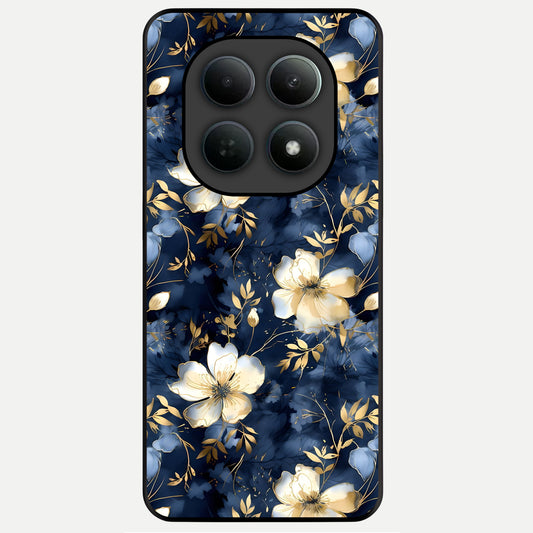  Golden Midnight Bloom Glass Case For Poco M8 back cover – full design glossy printed glass finish