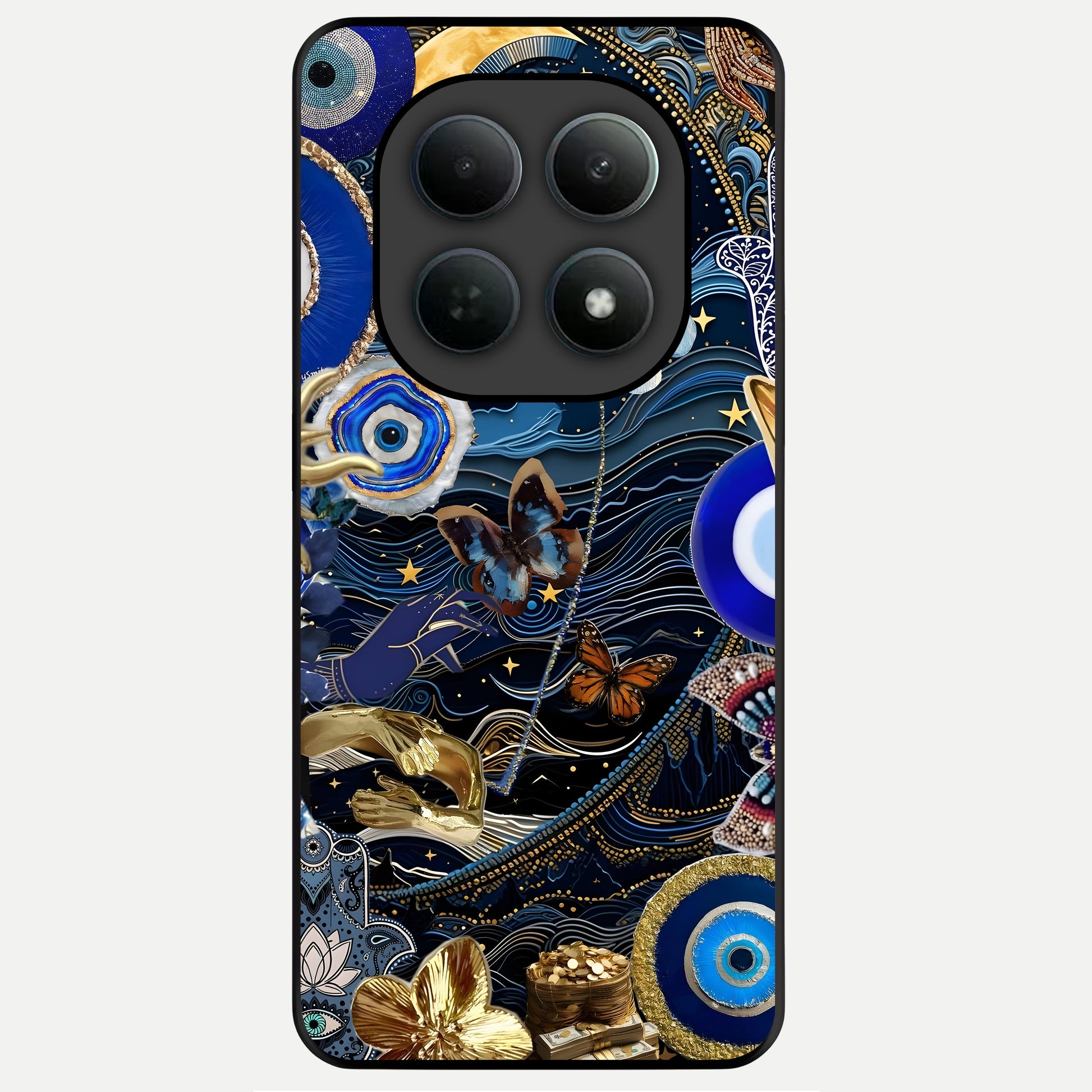  Golden Moon Magic Glass Case For Poco M8 back cover – full design glossy printed glass finish