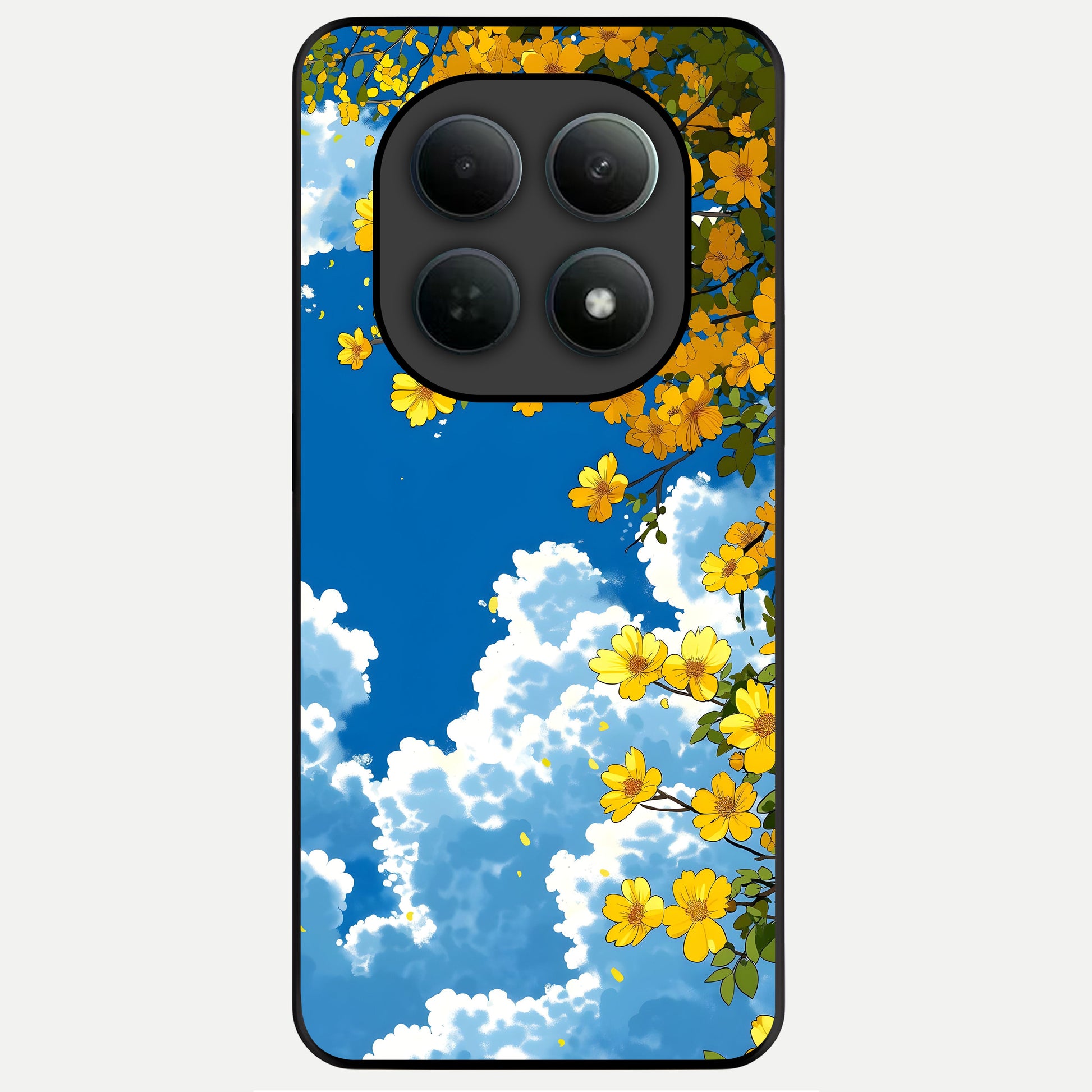  Golden Petal Sky Glass Case For Poco M8 back cover – full design glossy printed glass finish