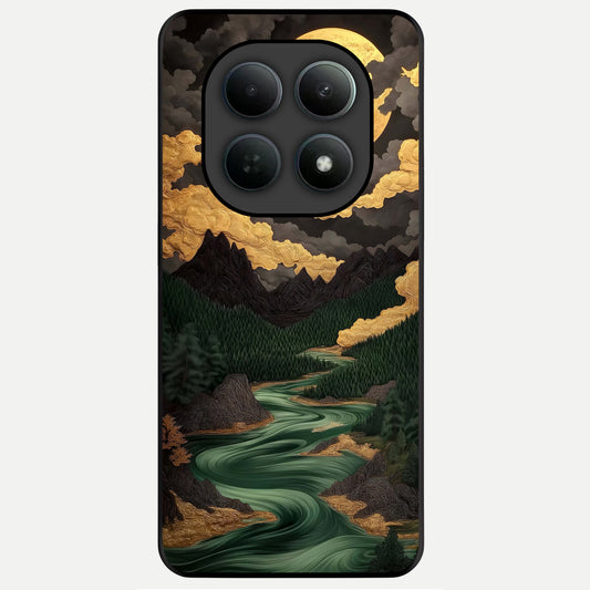  Golden River Moon Glass Case For Poco M8 back cover – full design glossy printed glass finish
