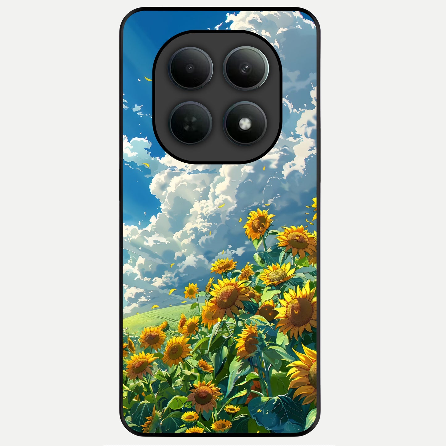  Golden Sun Glory Glass Case For Poco M8 back cover – full design glossy printed glass finish
