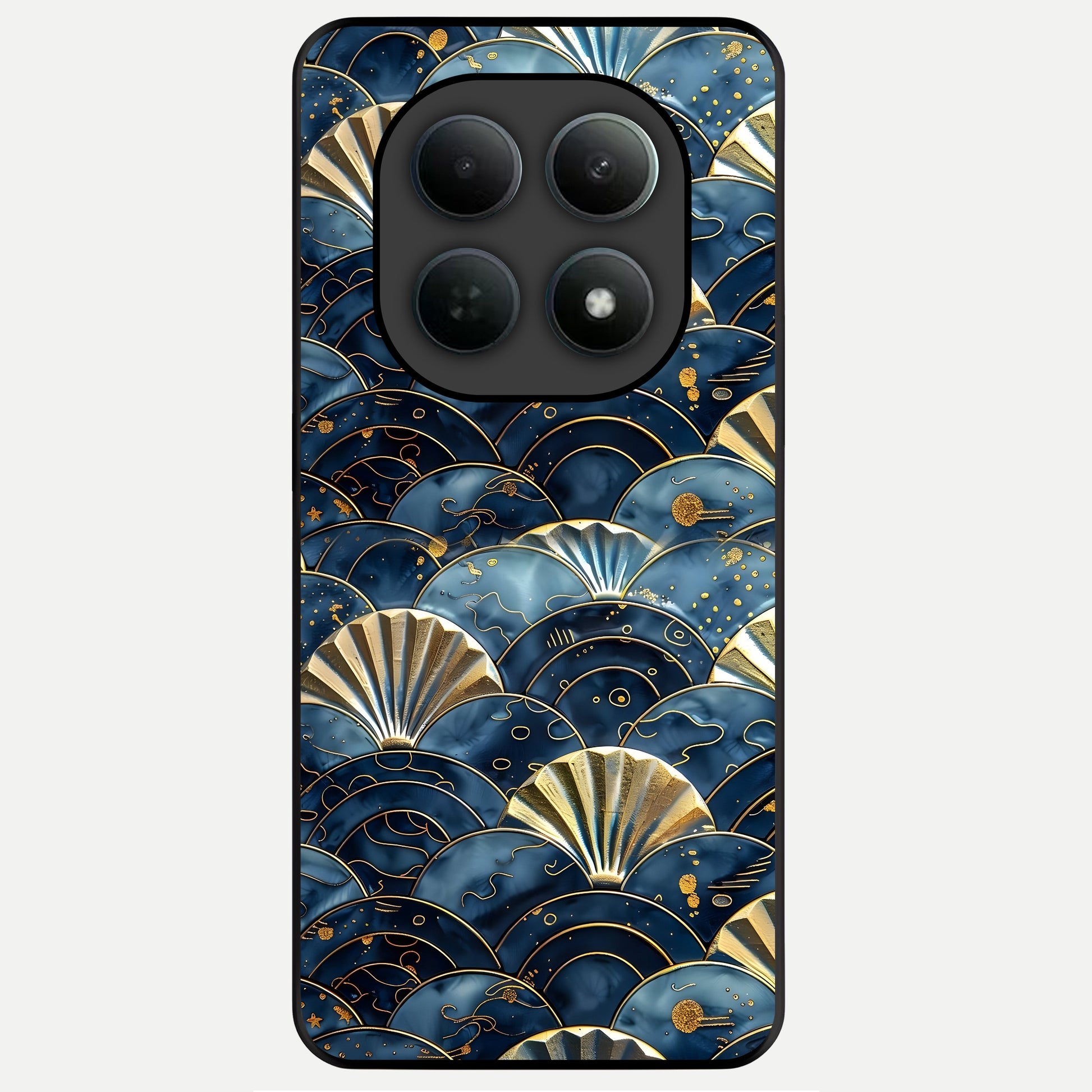  Golden Wave Luxe Glass Case For Poco M8 back cover – full design glossy printed glass finish