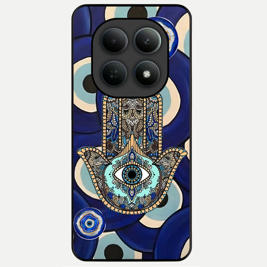  Hamsa Divine Guard Glass Case For Poco M8 back cover – full design glossy printed glass finish