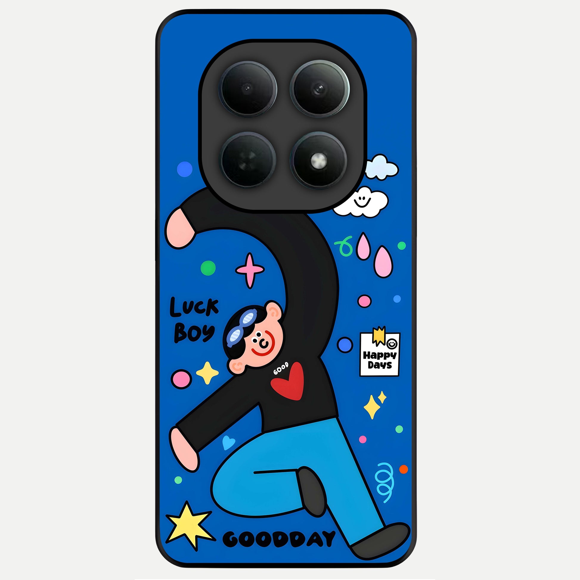  Happy Luck Vibe Glass Case For Poco M8 back cover – full design glossy printed glass finish