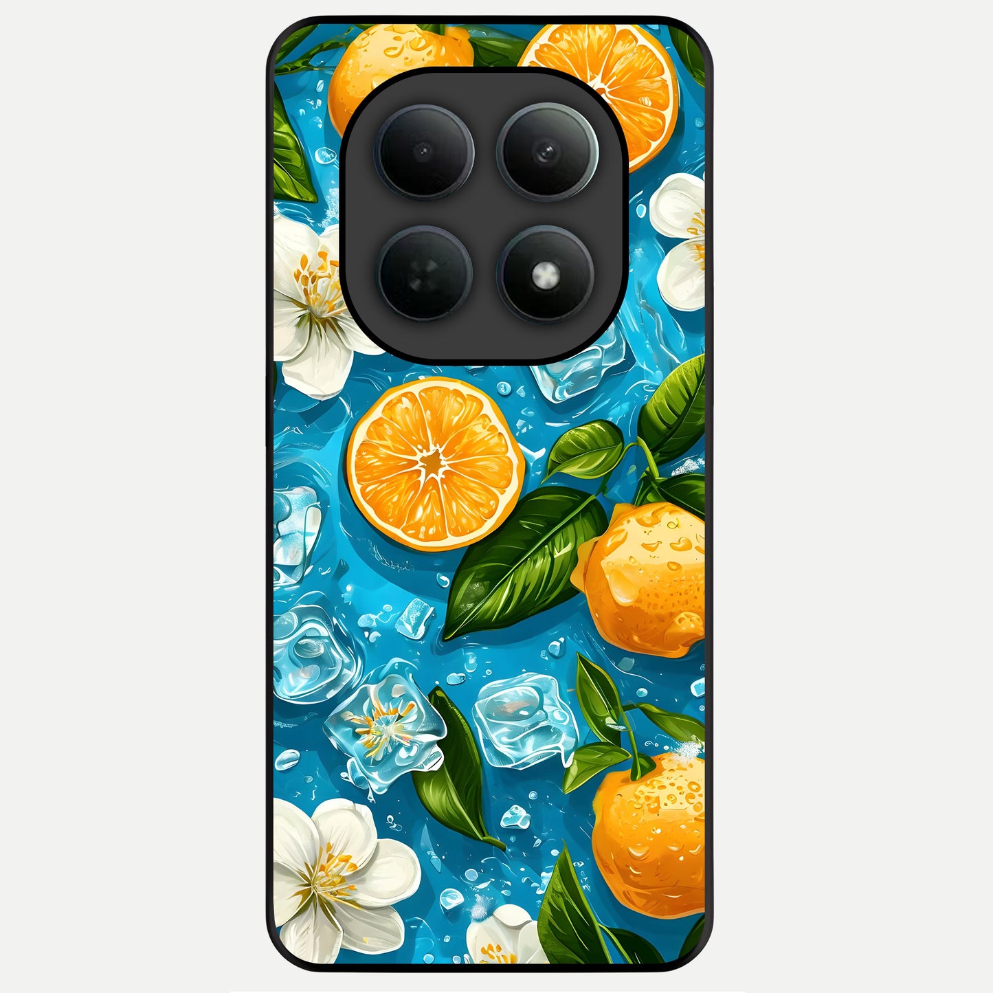  Ice Cube With Orange Glass Case For Poco M8 back cover – full design glossy printed glass finish