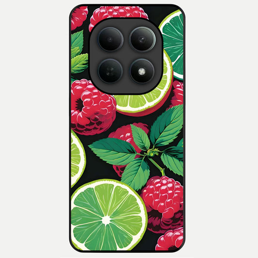  Lime and Raspberry Pattern Glass Case For Poco M8 back cover – full design glossy printed glass finish