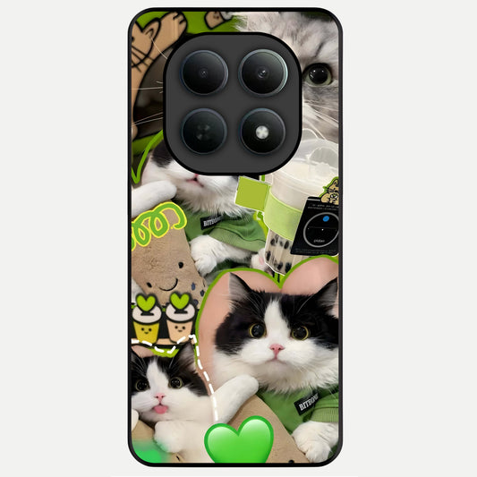  Matcha Cats Mood Glass Case For Poco M8 back cover – full design glossy printed glass finish