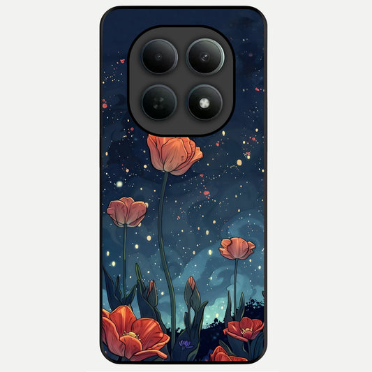  Midnight Tulip Glow Glass Case For Poco M8 back cover – full design glossy printed glass finish