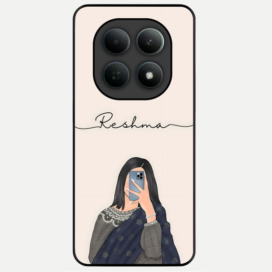  Mirror Mood Muse With Custom Name Glass Case For Poco M8 back cover – full design glossy printed glass finish
