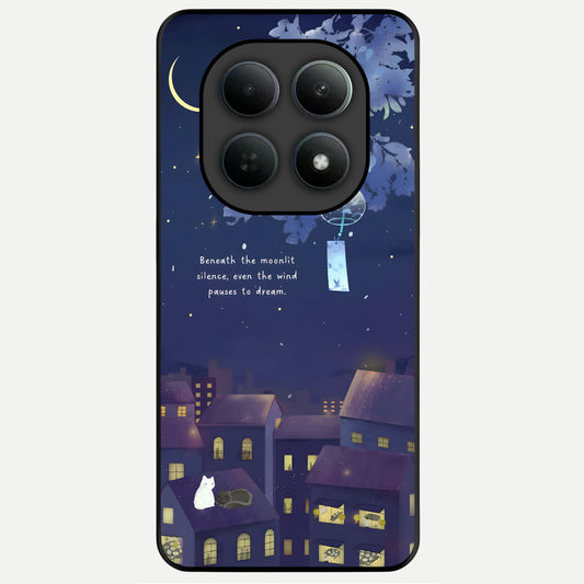  Moonlit Cat Silence Glass Case For Poco M8 back cover – full design glossy printed glass finish