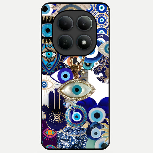  Mystic Charm Eye Glass Case For Poco M8 back cover – full design glossy printed glass finish