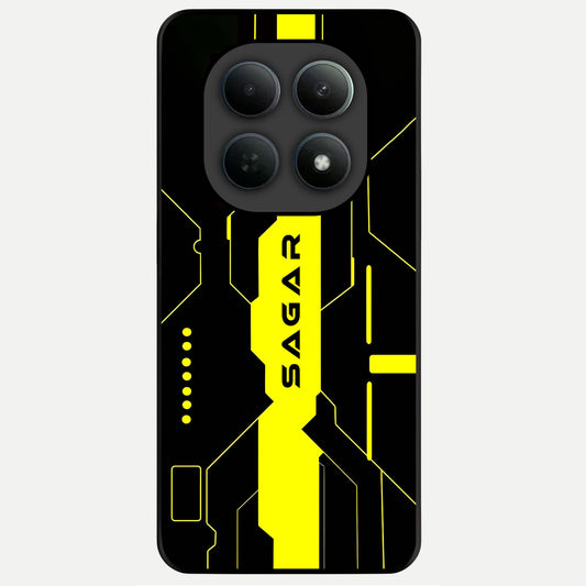 Neon CYBERPUNK Custom Name Glass Case For Poco M8 back cover – full design glossy printed glass finish
