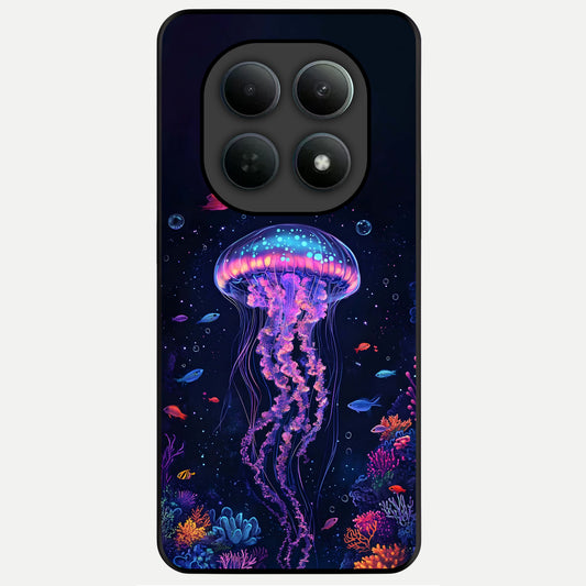  Neon Jellyfish Glass Case For Poco M8 back cover – full design glossy printed glass finish