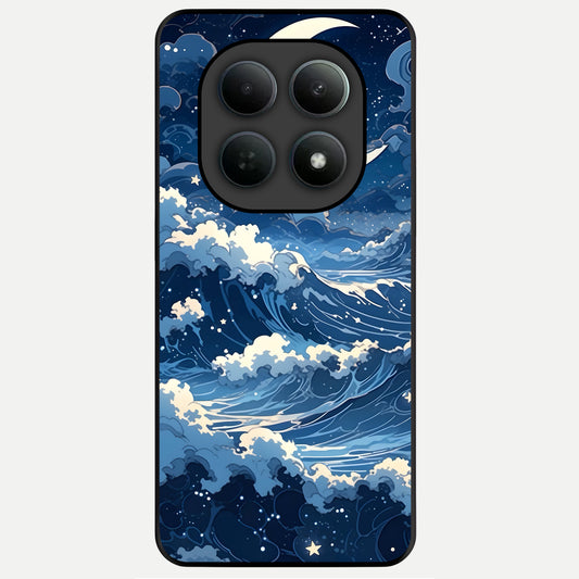  Ocean Moon Waves Glass Case For Poco M8 back cover – full design glossy printed glass finish