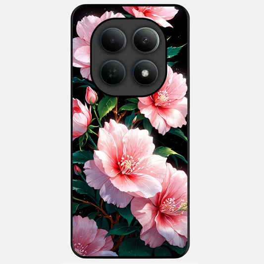  Peach Flower Glass Case For Poco M8 back cover – full design glossy printed glass finish