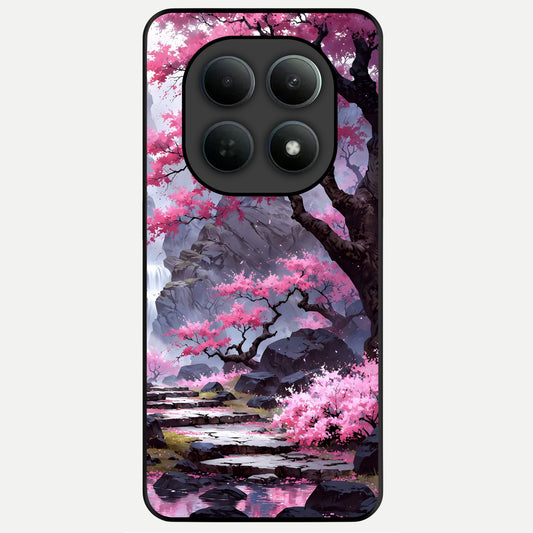  Pink Sunflower Glow Glass Case For Poco M8 back cover – full design glossy printed glass finish