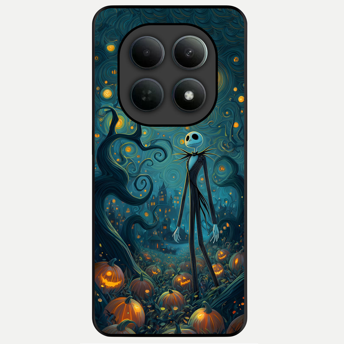  Pumpkin Moon Night Glass Case For Poco M8 back cover – full design glossy printed glass finish