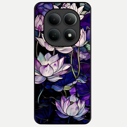  Purple Lotus Pattern Glass Case For Poco M8 back cover – full design glossy printed glass finish